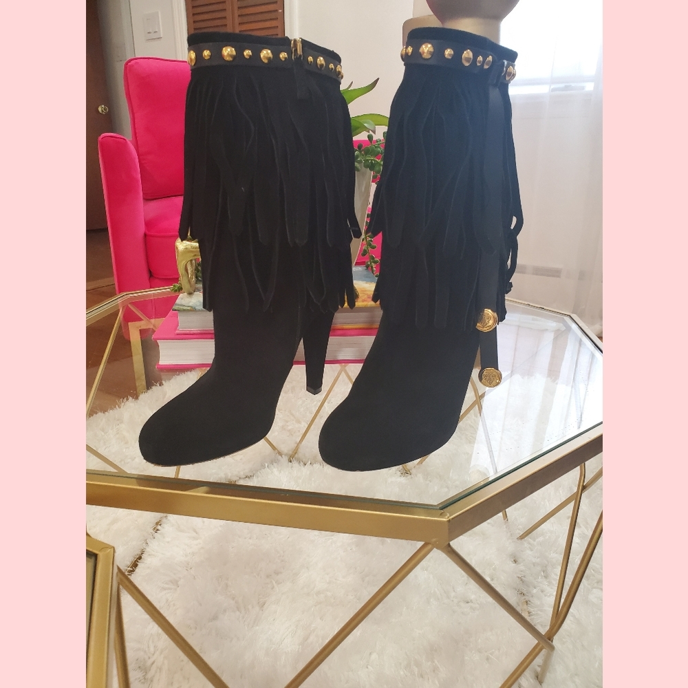 Gucci Black Suede Devendra Fringe Boots - Size 37 (US 7)